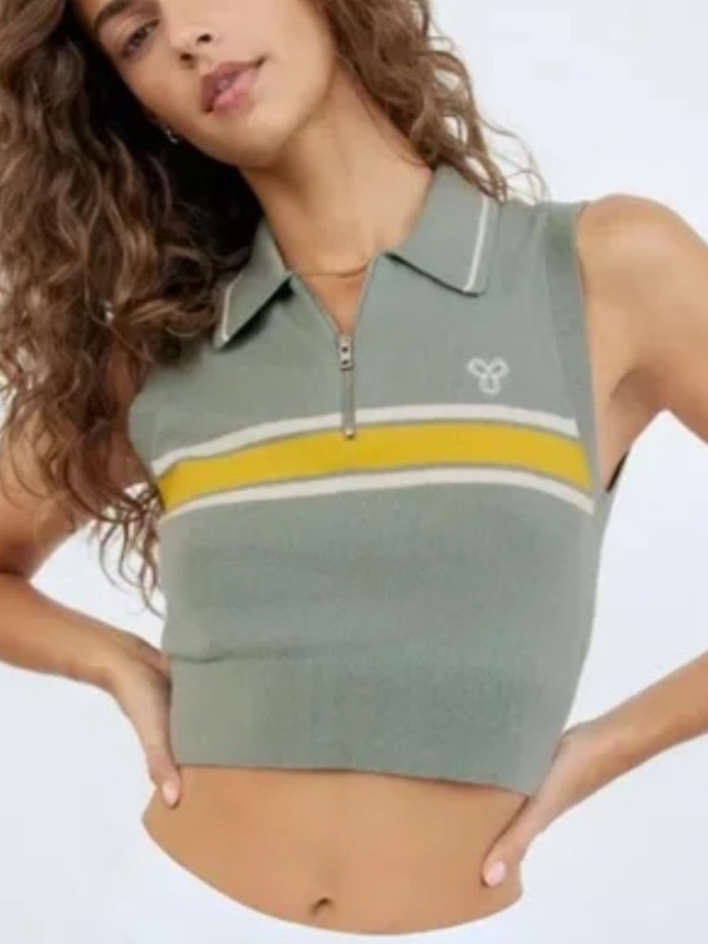 Aritzia TNA Green Sleeveless Zip Polo Crop Sweater Top